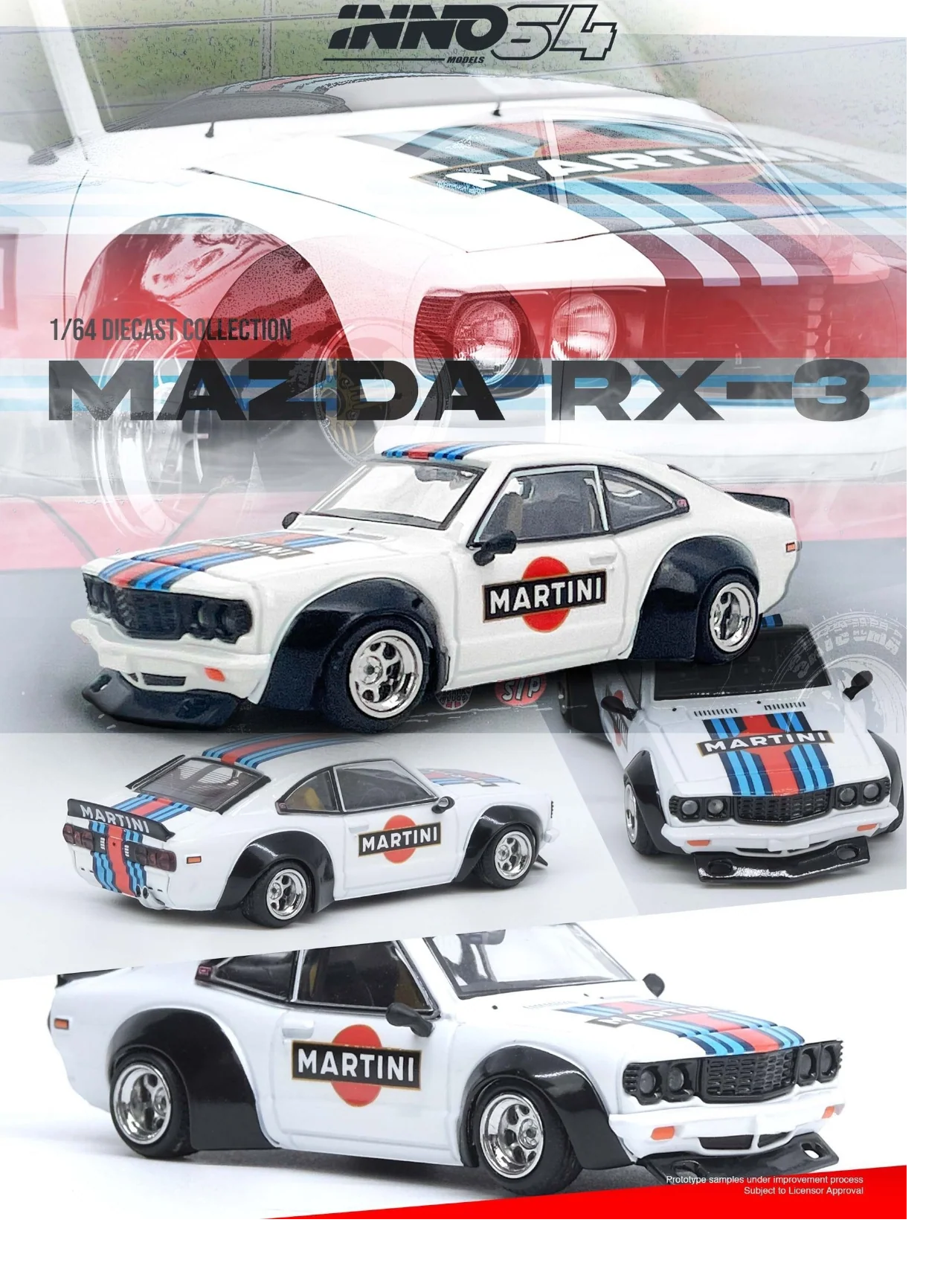 Inno64 Mazda Savanna RX-3 'Martini Racing's Livery Diecast 1:64 Scale (With Acrylic Case) - Image 4