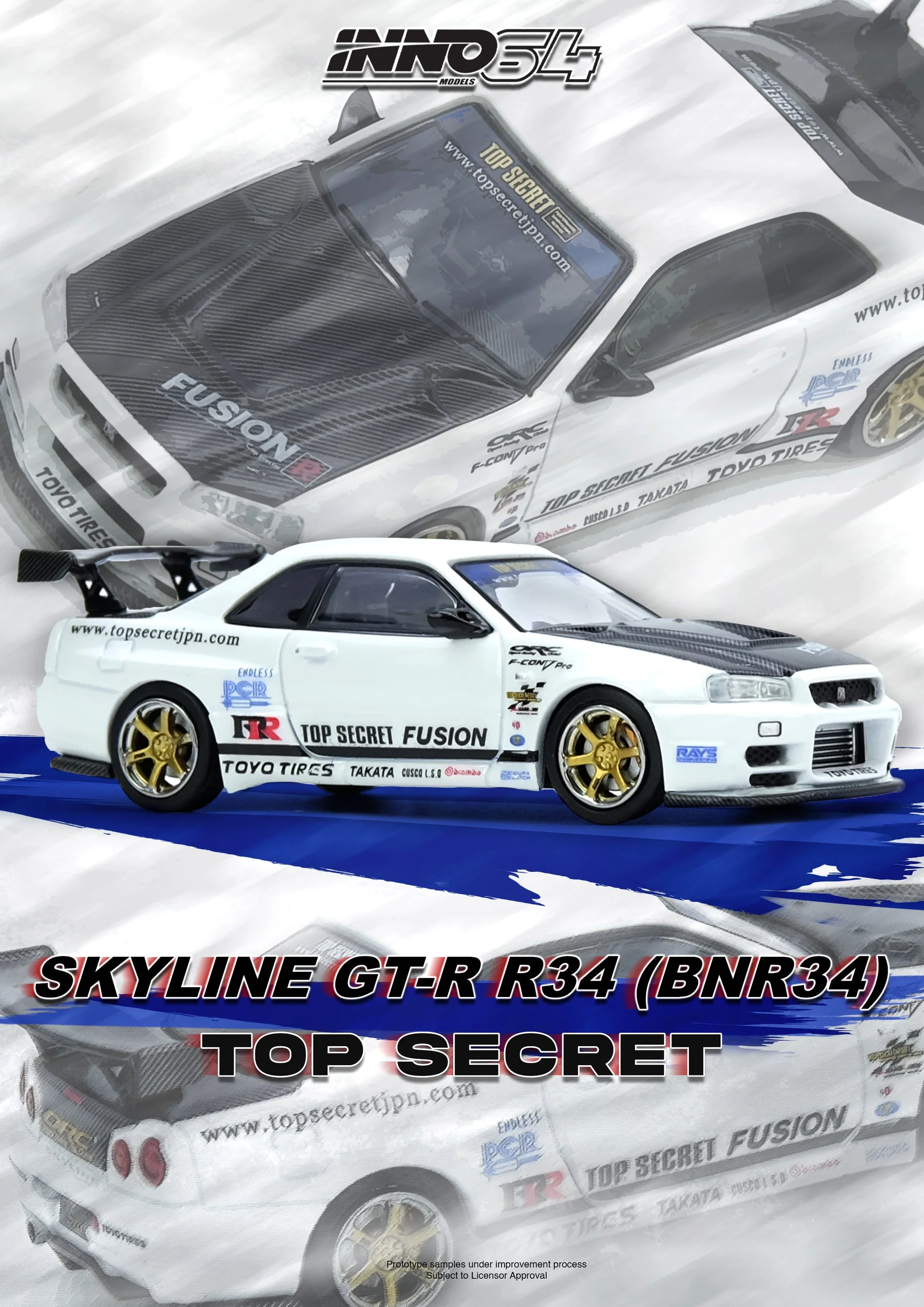 INNO64 Top Secret (R34) GT-R White 1:64 Scale Metal Diecast IN64-R34TS-WHI - Image 5