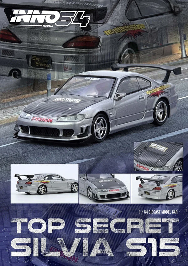 INNO64 Top Secret Silvia (S15) Silver 1:64 Scale Metal Diecast IN64-S15TS-SIL - Image 5