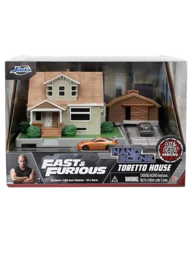 Jada Toys Fast & Furious Nano Hollywood Rides Dom Toretto's House Display Diorama with Two 1.65" Die-cast Cars