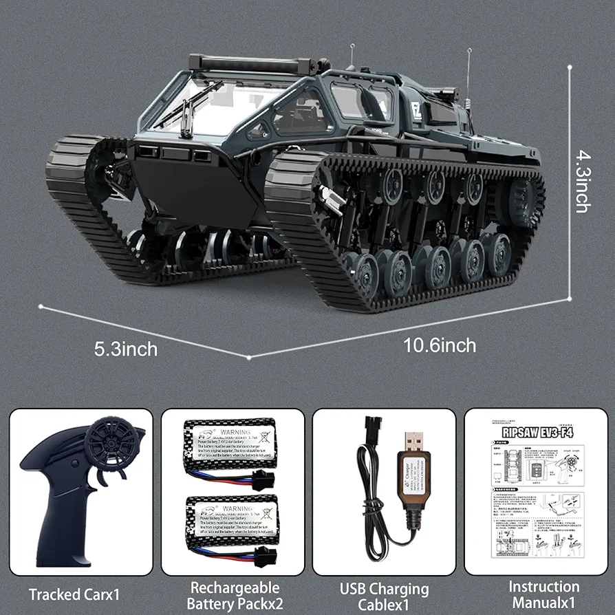 JJRC Ripsaw EV3-F4, 2.4Ghz Remote Control Crawler High Speed Tank, Off-Road RC Tracked Vehicles 360°Pirouette Drifting Car 2×1.5V Battery ( Not Included ),USB Charger included 1:16 Scale - Image 2