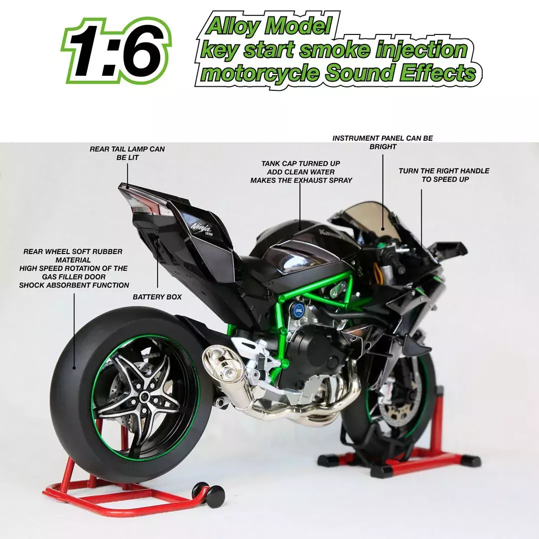 Kawasaki H2R bike Alloy Model 1:6 Scale (Matte Black) - Image 11