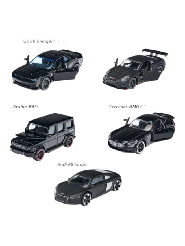 Majorette Black edition giftpack ,5 pack - Audi R8 Coupe, Nissan GT-R Nismo GT3 ,Brabus B63s, Mercedes-AMG GT R,Dodge Challenger SRT Demon. - Image 4