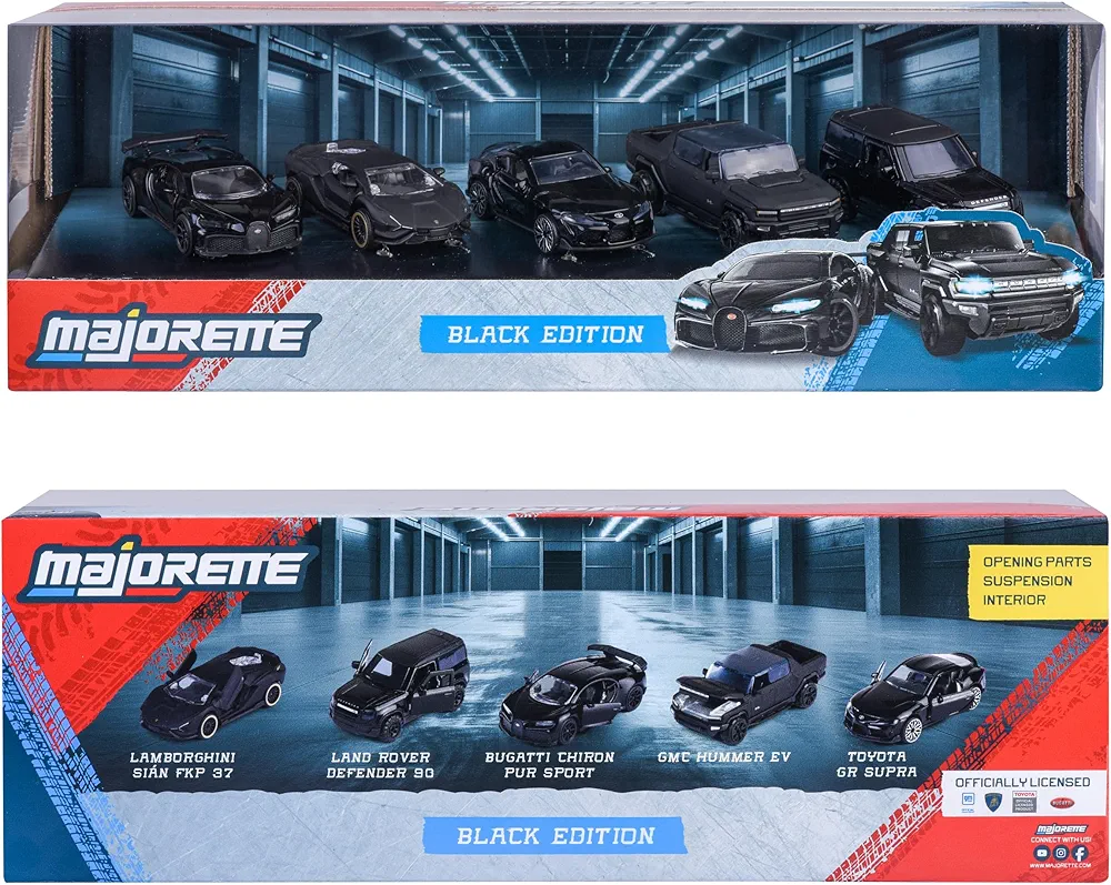 Majorette Car Set Black Edition (5 Cars) - 5 Black Model Cars Made of Metal with Freewheel, Suspension & Opening Part 1:64 Scale 8502005000 - Image 2