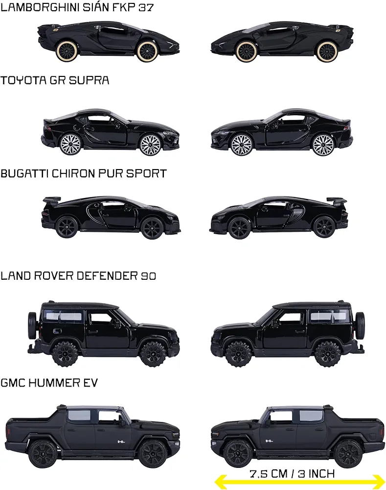 Majorette Car Set Black Edition (5 Cars) - 5 Black Model Cars Made of Metal with Freewheel, Suspension & Opening Part 1:64 Scale 8502005000 - Image 6