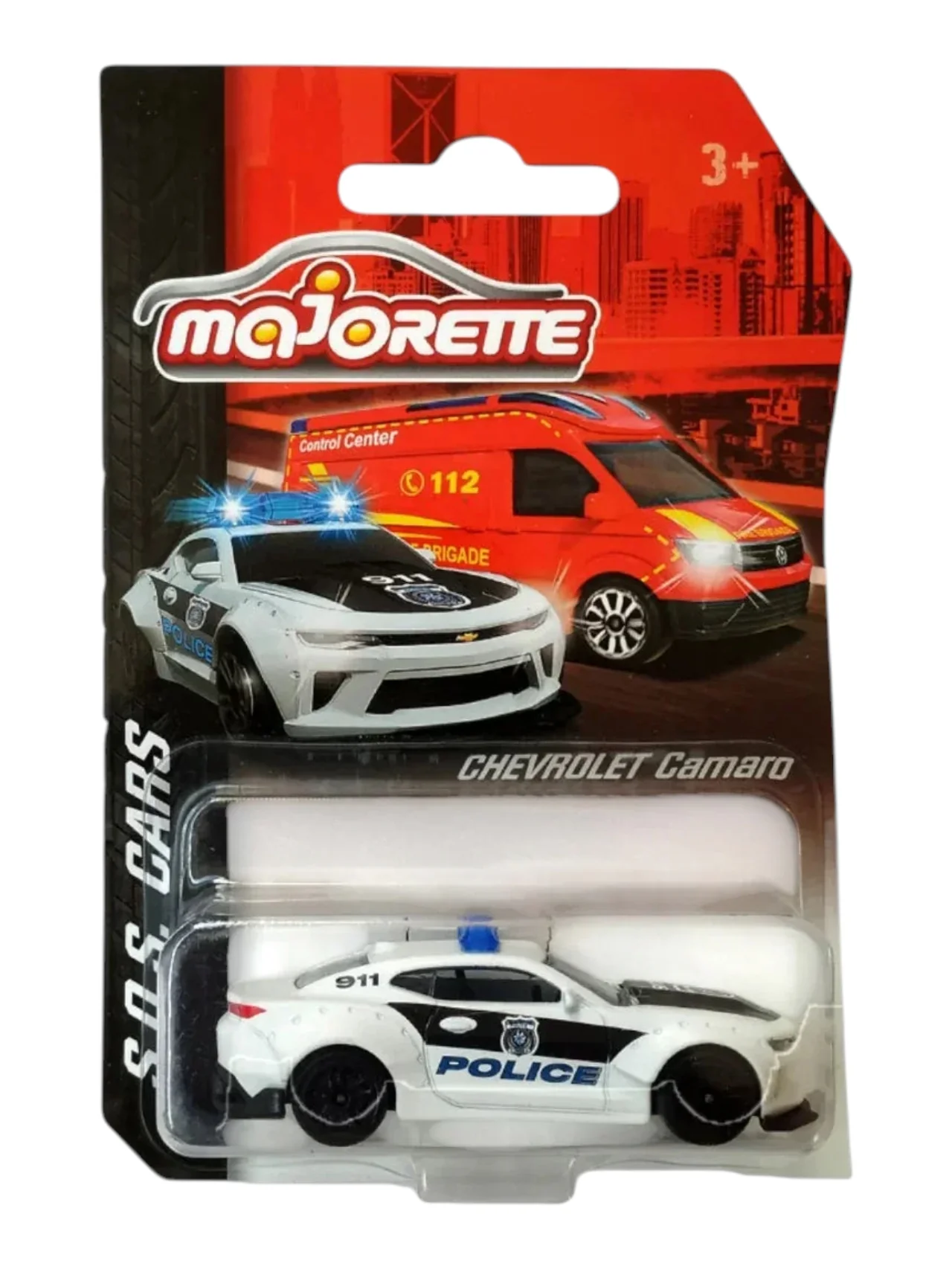 Majorette Chevrolet Camaro Police 911 Diecast Toy Car | White Police Patrol Vehicle | Collectible Miniature Model 1:64 Scale