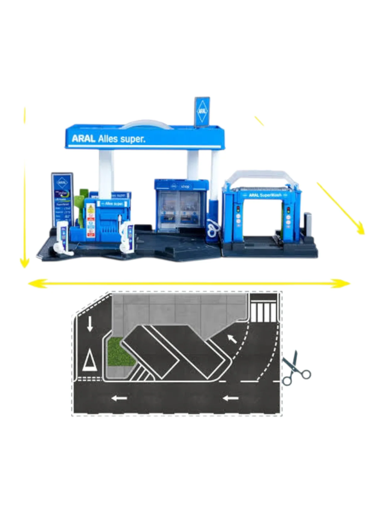 Majorette Petrol Station ARAL + Vehicle | Includes 1 Fuel Tanker | Features Fuel Pump & EV Charger | Car wash and Shop | Suitable for 1:64 Scale Vehicles | Imaginative Role-Play Set for Kids - Image 2