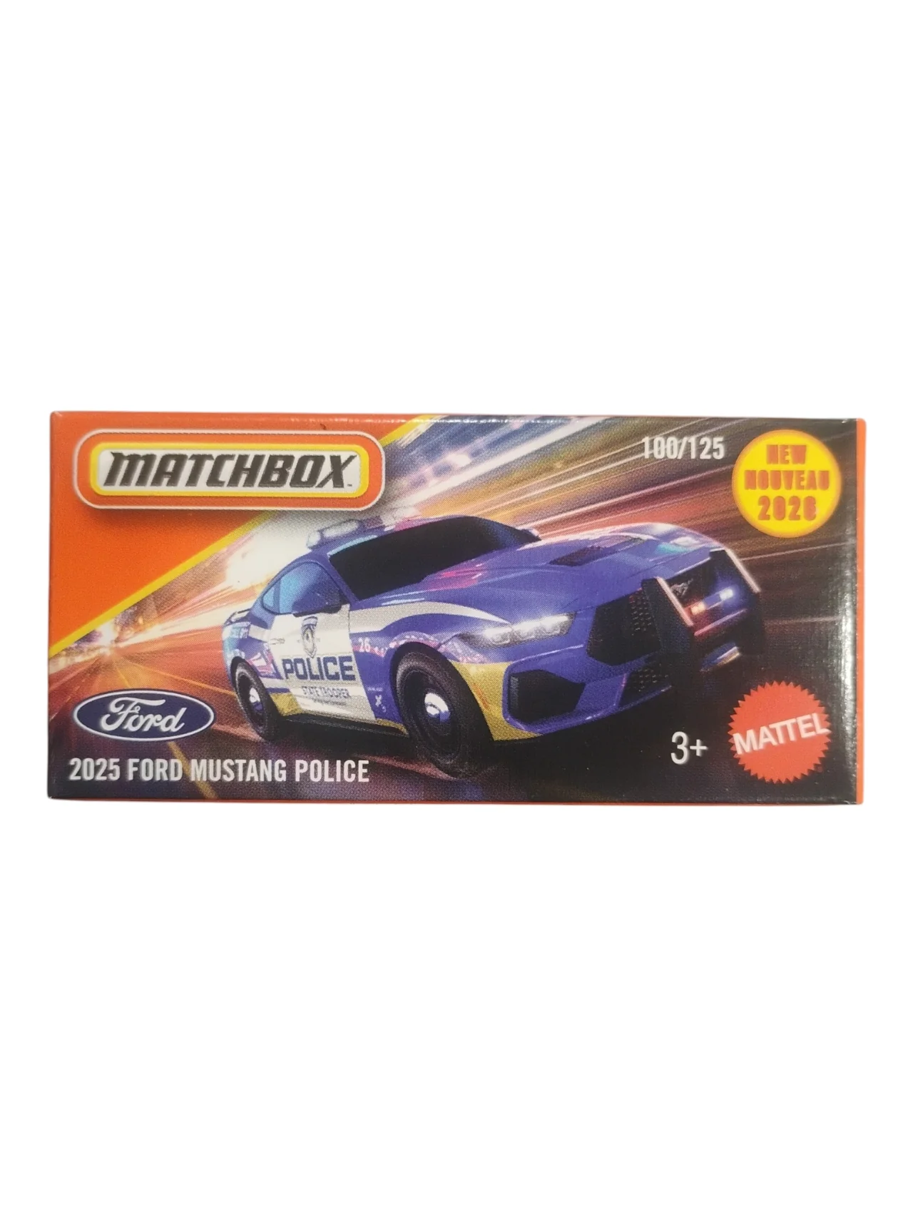 Matchbox Mainline 2025 Ford Mustang Police 1:64 Scale Diecast Model Car – Blue & White Police Edition Collectible Toy Car