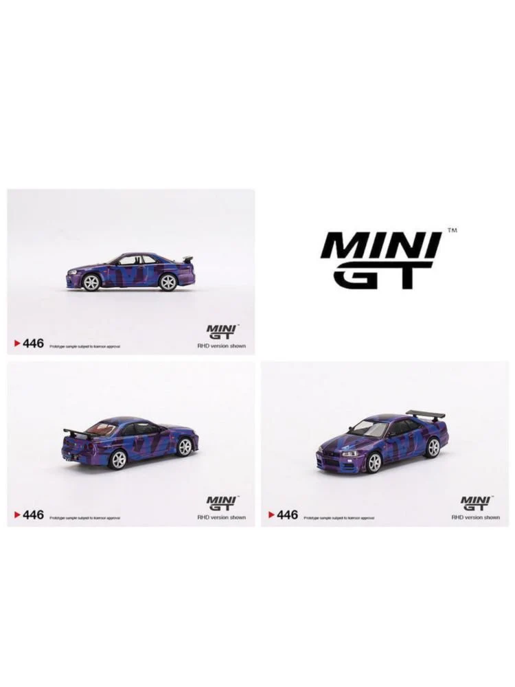 Mini GT 1:64 Nissan Skyline GT-R (R34) V-Spec II MINI GT Digital Camouflage Purple MINI GT 5 Years Anniversary Model - Image 2