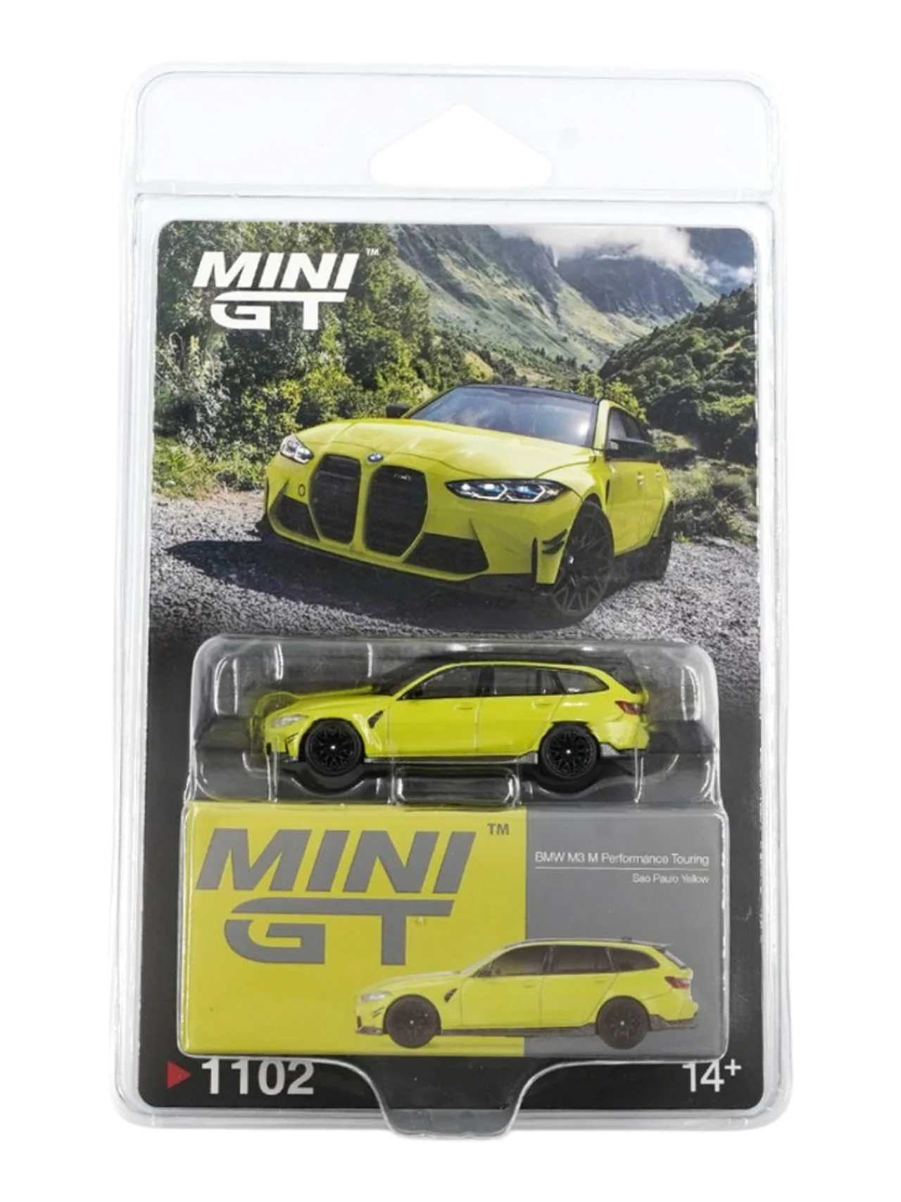Mini GT #1102: BMW M3 M Performance Touring Sao Paulo Yellow 1:64 Scale - Image 2