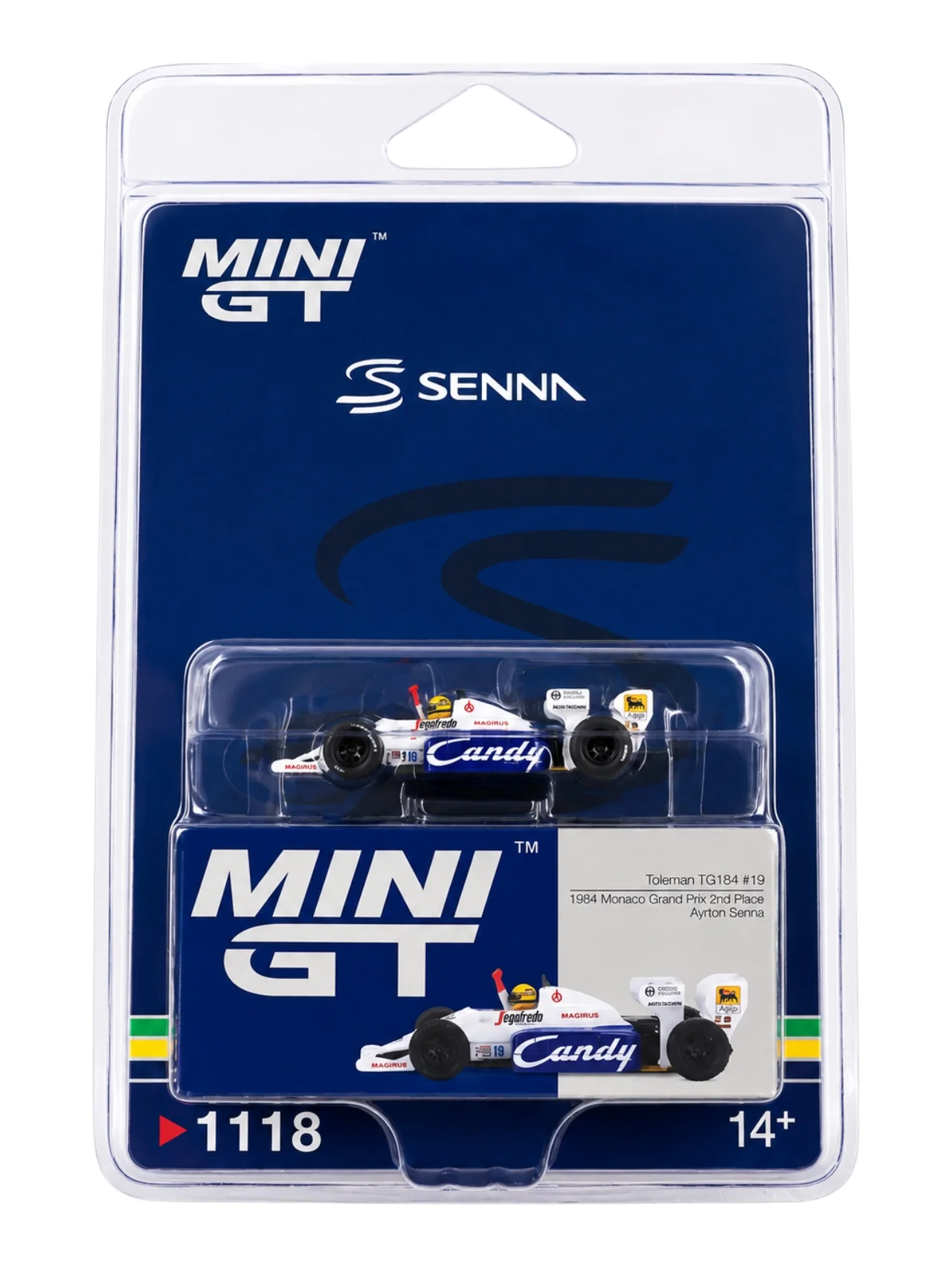 Mini GT #1118: Toleman TG184 #19 Ayrton Senna 1984 Monaco Grand Prix 2nd Place 1:64 Scale - Image 2