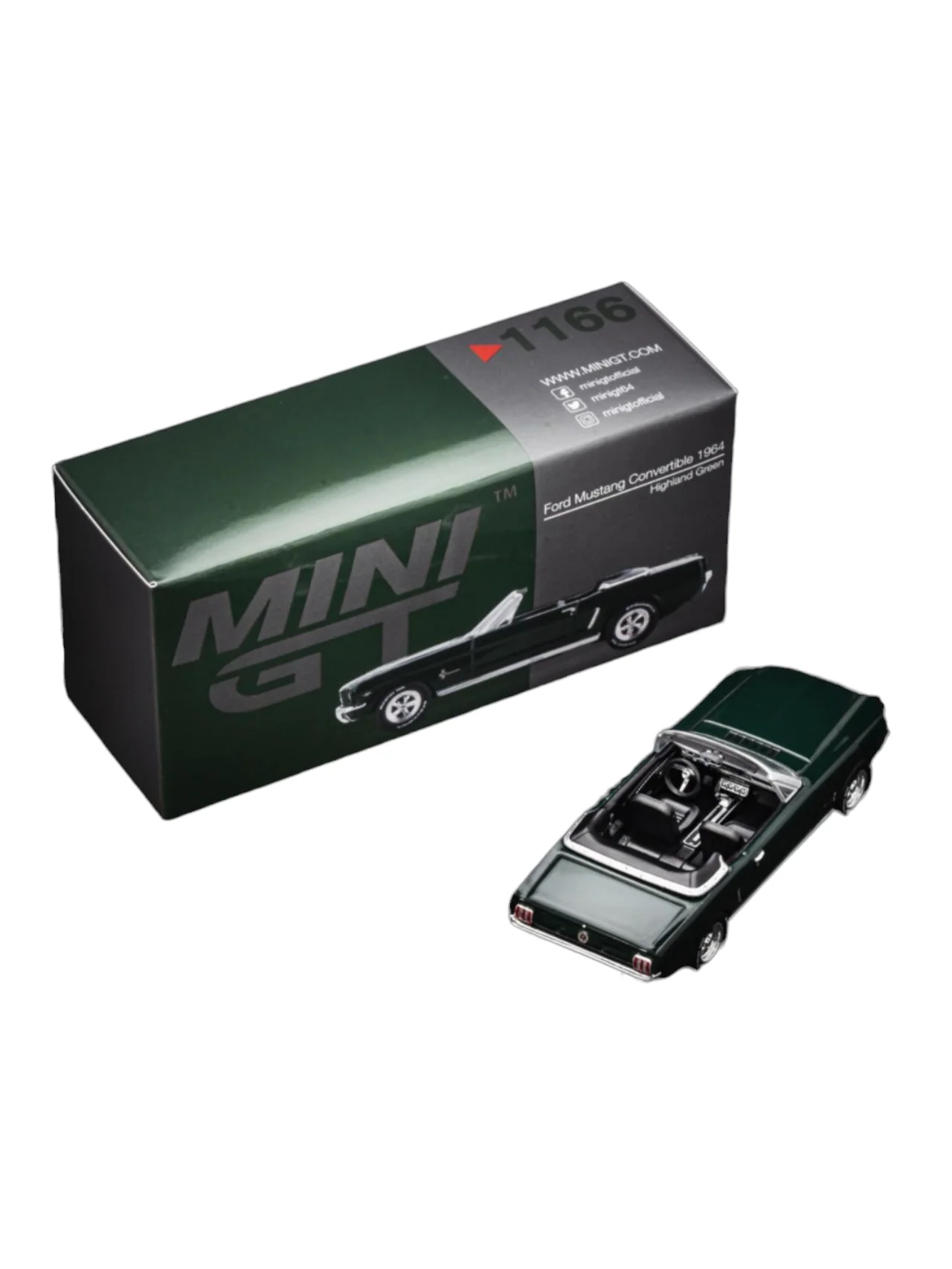 Mini GT #1166: Ford Mustang Convertible 1964 Highland Green LHD 1:64 Scale