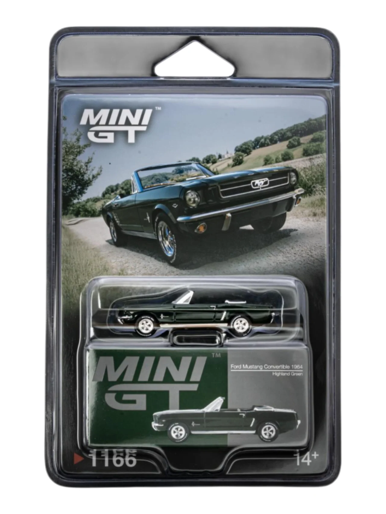 Mini GT #1166: Ford Mustang Convertible 1964 Highland Green LHD 1:64 Scale - Image 2