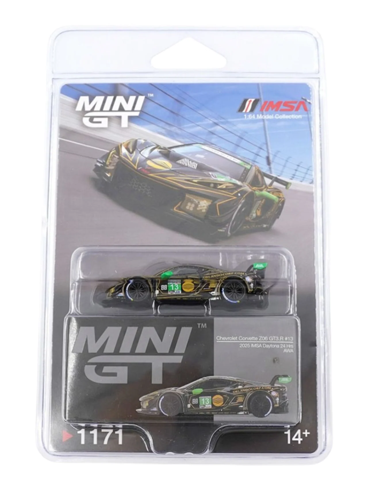 Mini GT #1171: Chevrolet Corvette Z06 GT3.R #13 AWA 2025 IMSA Daytona 24 Hrs 1:64 Scale - Image 2