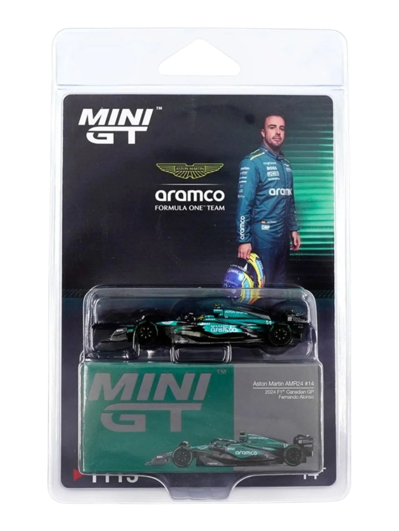 Mini GT Aston Martin AMR24 #14 2024 F1 Canadian GP Fernando Alonso (No.1113) 1:64 Scale - Image 2