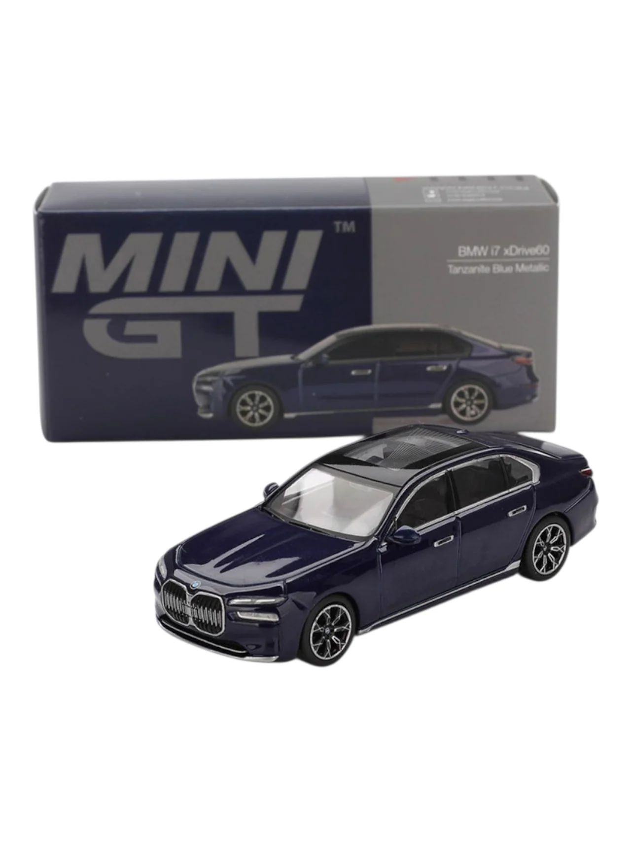 Mini GT Blister 1111: BMW i7 xDrive60 Tanzanite Blue Metallic 1:64 Scale