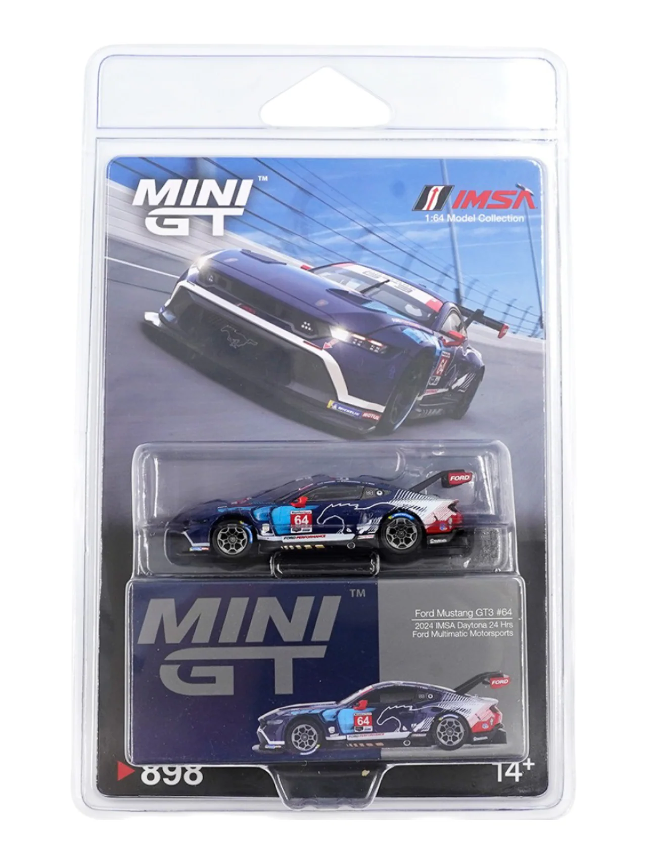 Mini GT Ford Mustang GT3 #64 Ford Multimatic Motorsports 2024 IMSA Daytona 24 Hrs #898 1:64 Scale - Image 2