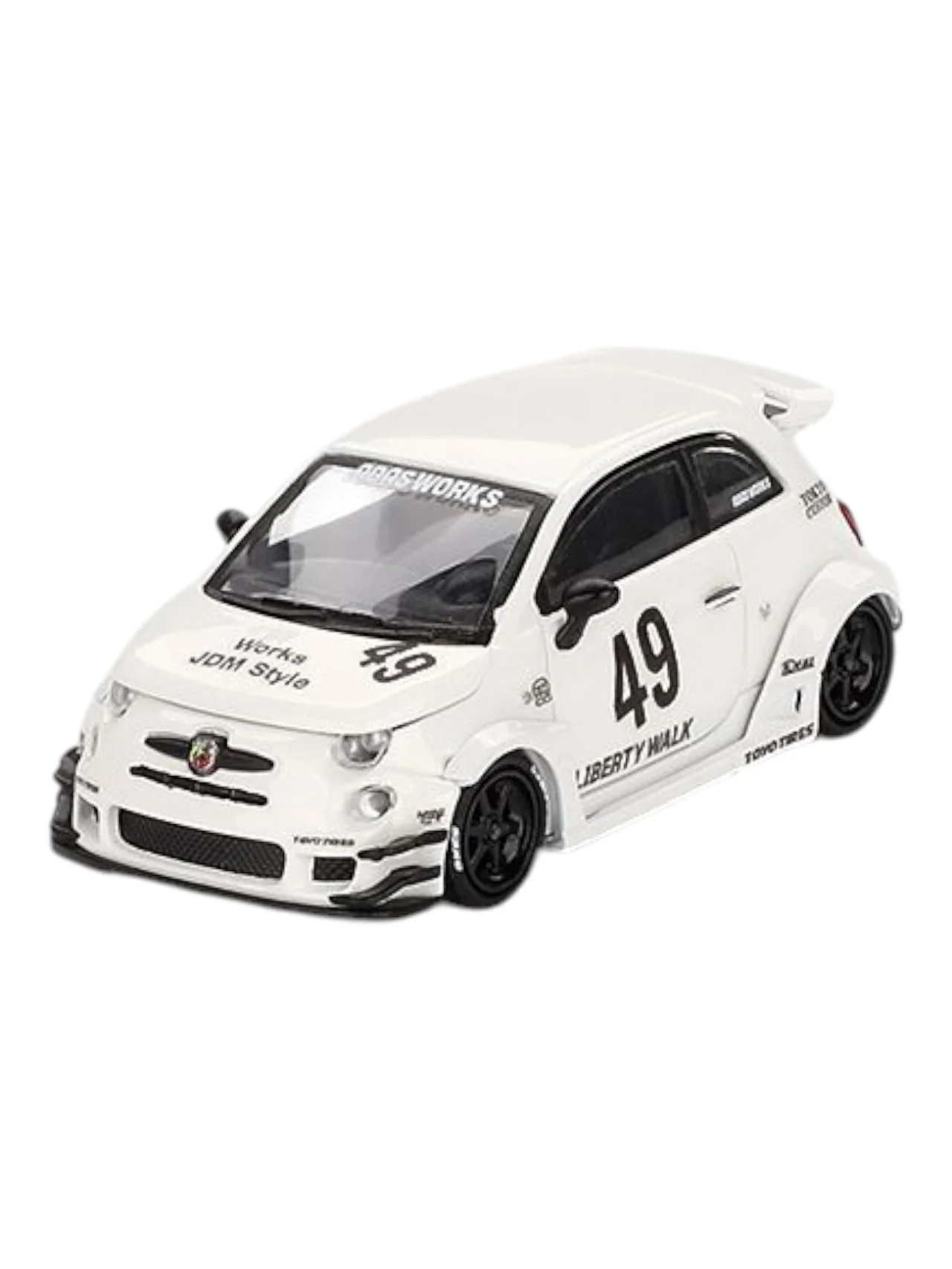 Mini GT LB-Works x Abas Works Abarth 595 Gara White 1:64 Scale - Image 2
