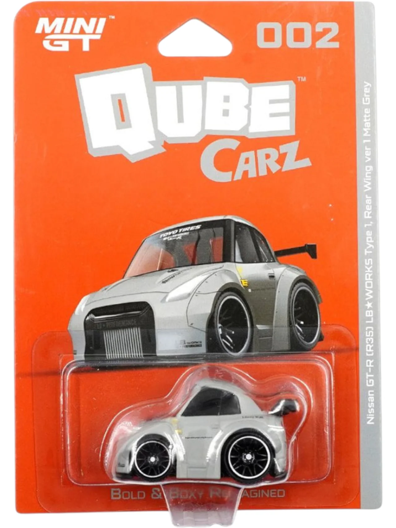 Mini GT Qube Carz Nissan GT-R R35 LB WORKS Type 1, Rear Wing ver 1 Matte Grey 1:64 Scale - Image 2