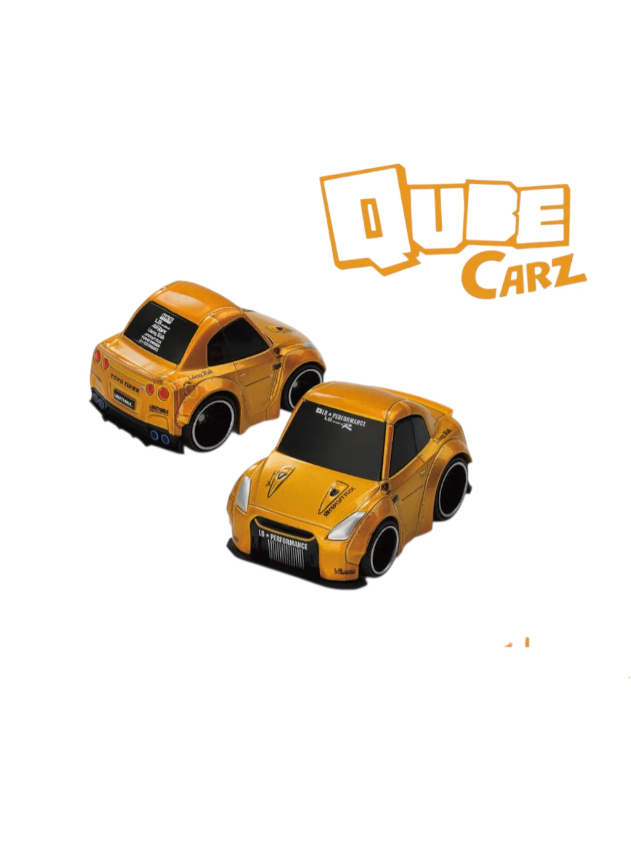 Mini GT Qube Carz Nissan GT-R R35 LB WORKS Type 1, Rear Wing ver 2 LB Gold 1:64 Scale - Image 2