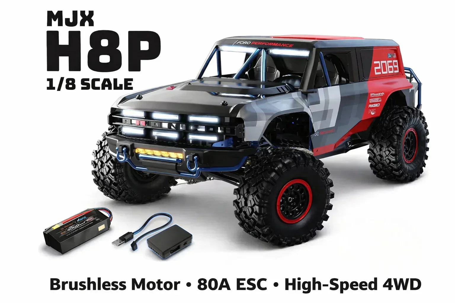 MJX H8p Ford Motor Company Bronco R Licensed 4WD RC Rock Crawler – Brushless Motor, 80A ESC, High-Speed Off-Road Remote Control Vehicle Imported 1:8 Scale - Image 5