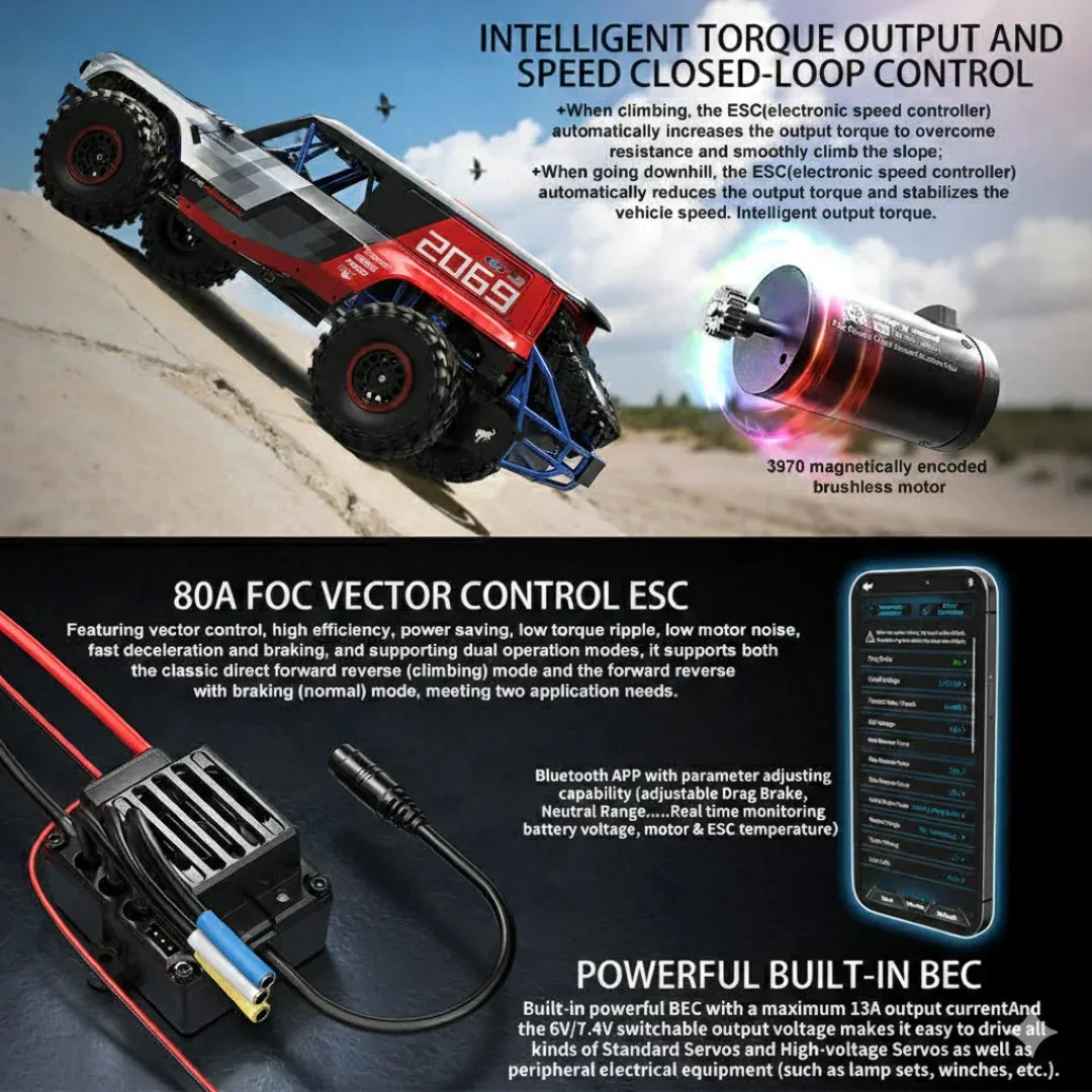 MJX H8p Ford Motor Company Bronco R Licensed 4WD RC Rock Crawler – Brushless Motor, 80A ESC, High-Speed Off-Road Remote Control Vehicle Imported 1:8 Scale - Image 8