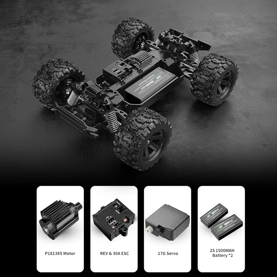 Mjx Hyper Go 18208 High Speed 4WD with 2.4 GHz Remote Control, 4X4 Waterproof Off-Road Truck with Two Rechargeable Batteries and Two car Bodies,1/18 Scale All Terrain RC Cars 35km/h - Image 4