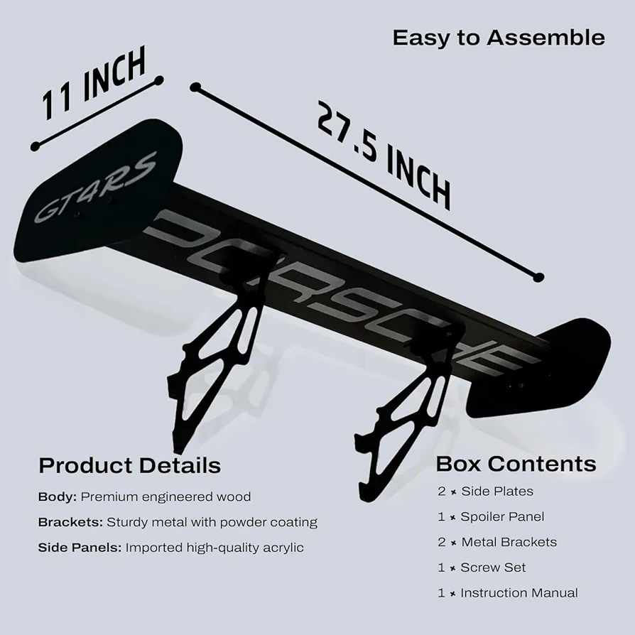 Porsche GT4 RS Metal Spoiler Shelf | Motorsports Inspired Display Storage - Image 4