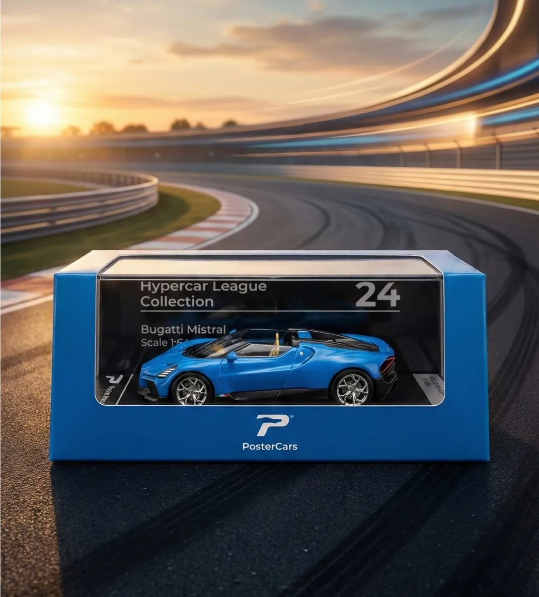 Postercars Hypercar League Collection Bugatti Mistral 1:64 Scale / French Racing Blue ( No 24 ) - Image 3