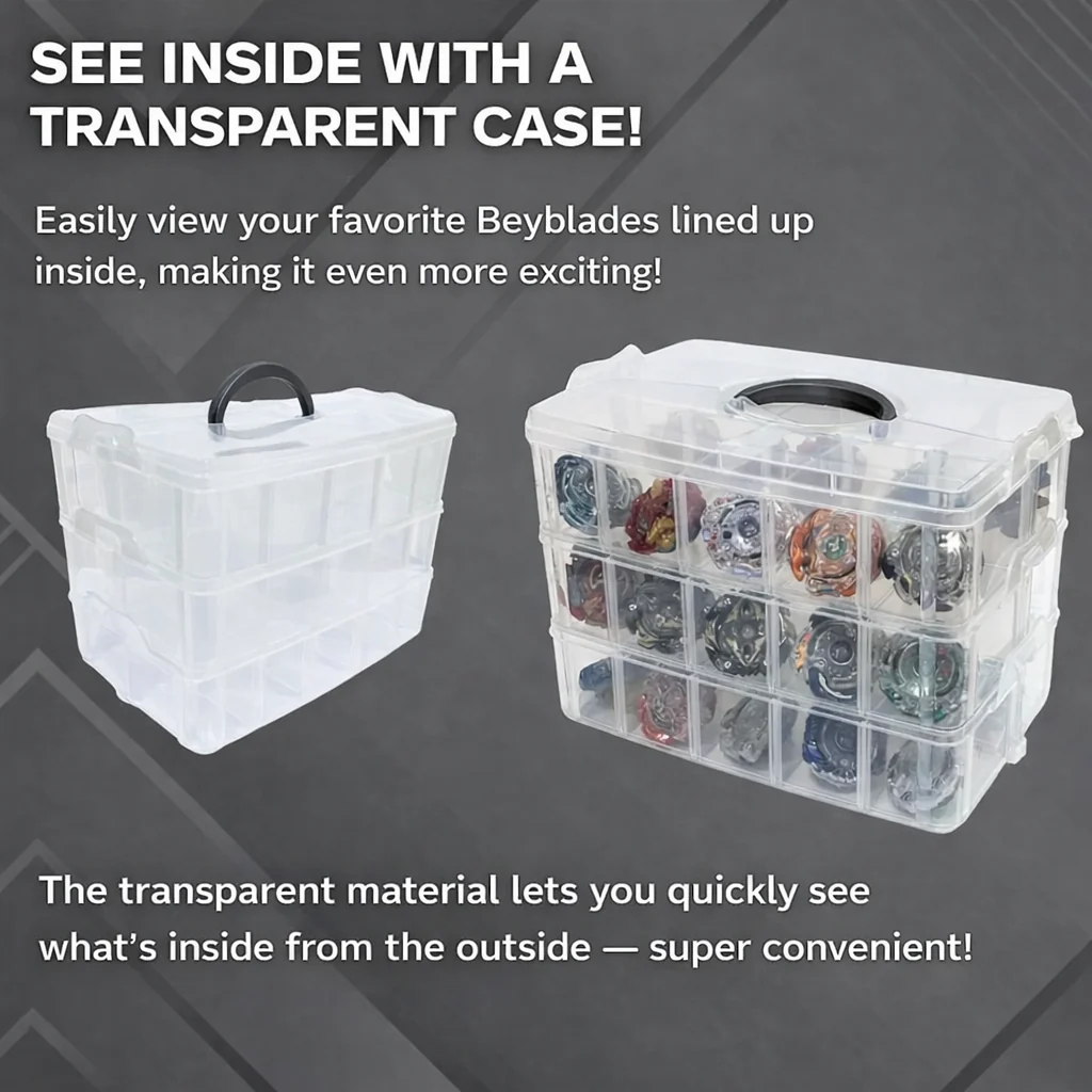 Premium 3-Tier Beyblade Storage Case with Removable Dividers – Customizable Organizer for Beyblade, Parts & Launcher Storage(Store upto 30 beyblades) - Image 3