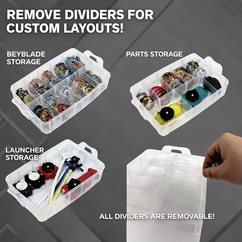 Premium 3-Tier Beyblade Storage Case with Removable Dividers – Customizable Organizer for Beyblade, Parts & Launcher Storage(Store upto 30 beyblades) - Image 4