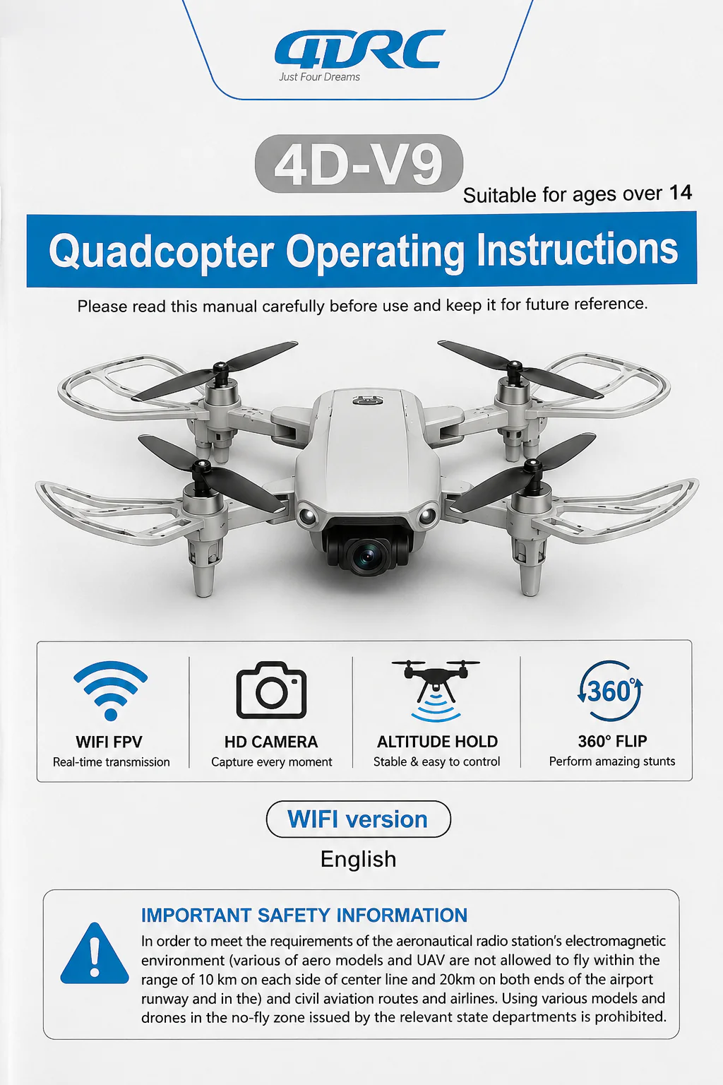 QDRC 4D-V9 Foldable WiFi Camera Drone with HD Camera, Remote Controller, Carry Case & USB Charging Cable - Image 5