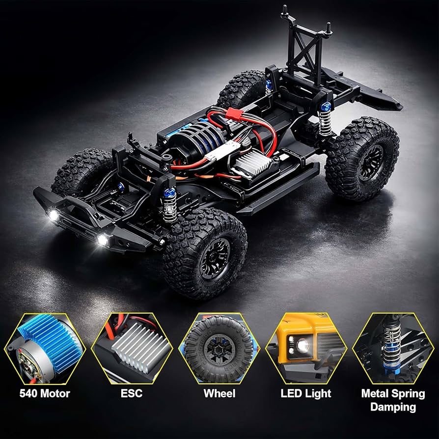 RC Cars Racing Rally RTR Remote Control Car 4WD 2.4GHz Brushed Offroad Racing Hobby Grade Model Vehicle with LED Lights 2Pcs Battery Climbing Beast 1:10 Scale - Image 5
