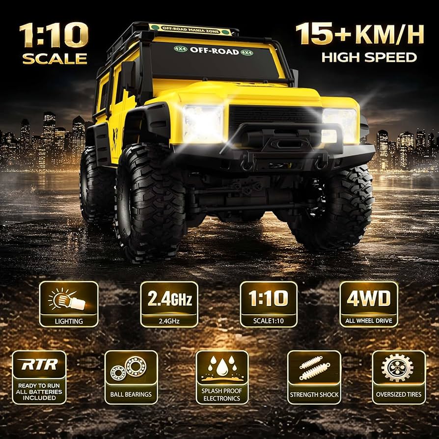 RC Cars Racing Rally RTR Remote Control Car 4WD 2.4GHz Brushed Offroad Racing Hobby Grade Model Vehicle with LED Lights 2Pcs Battery Climbing Beast 1:10 Scale - Image 7