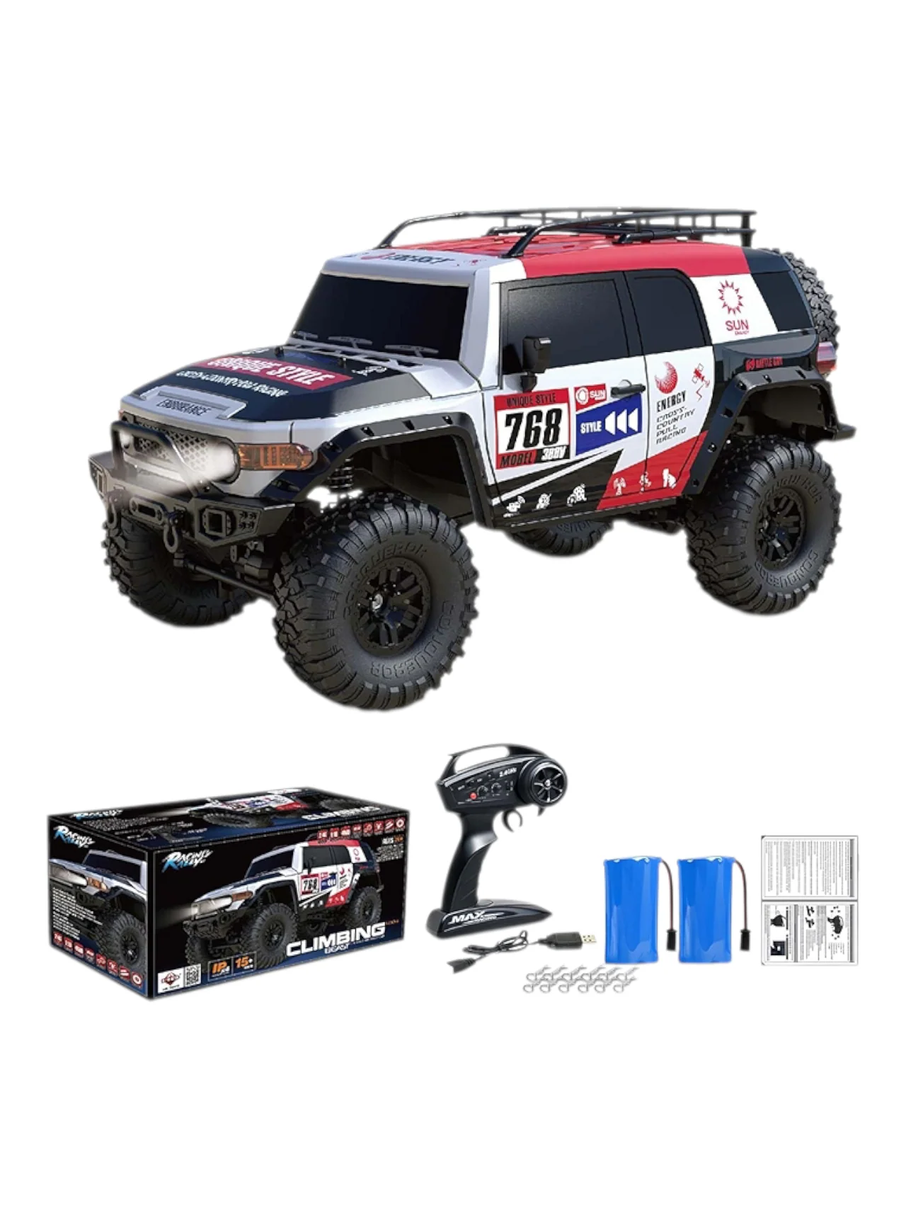 RC Cars Racing Rally RTR Remote Control Car 4WD 2.4GHz Brushed Offroad Racing Hobby Grade Model Vehicle with LED Lights 2Pcs Battery Climbing Beast 1:10 Scale