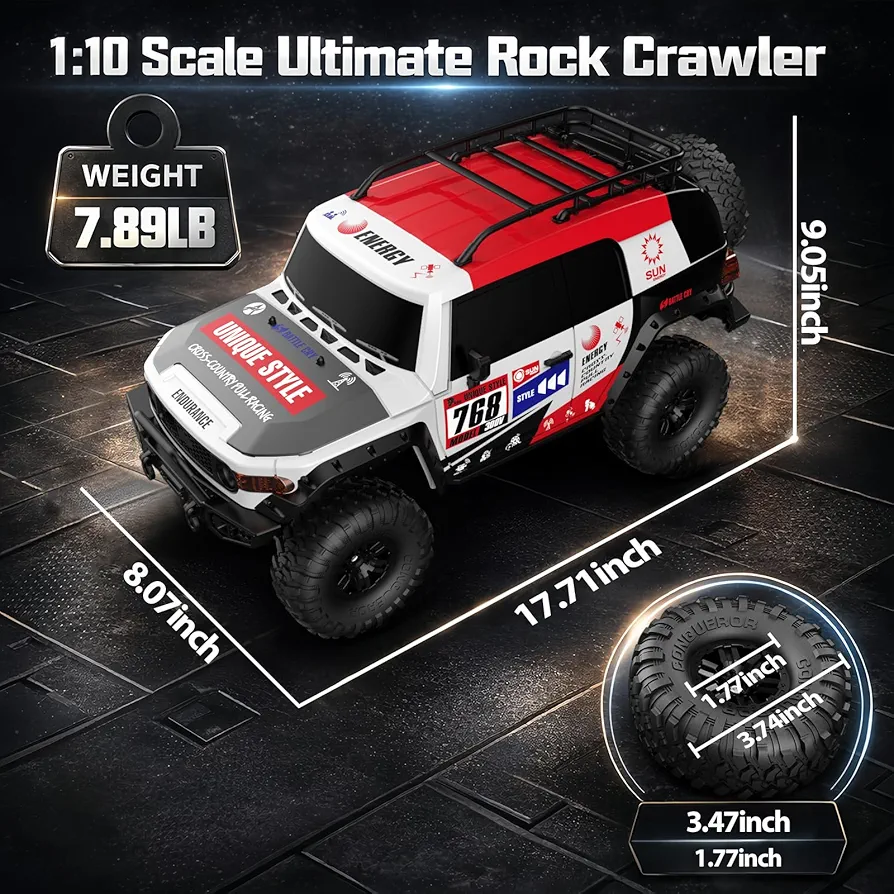 RC Cars Racing Rally RTR Remote Control Car 4WD 2.4GHz Brushed Offroad Racing Hobby Grade Model Vehicle with LED Lights 2Pcs Battery Climbing Beast 1:10 Scale - Image 4