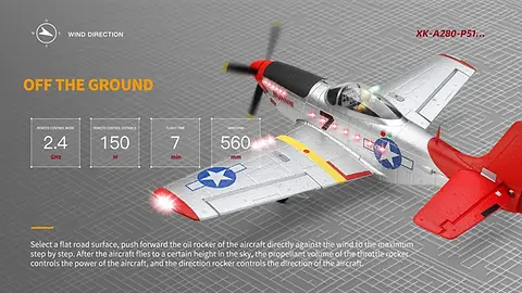 Remote Control Airplane XK A280 P-51 3D/6G 2.4G 4CH Brushless 560mm Wingspan EPP Fixed Wing RC Aircraft Model with 6-Axis Gyro and LED Searchlight (RTF) - Image 11