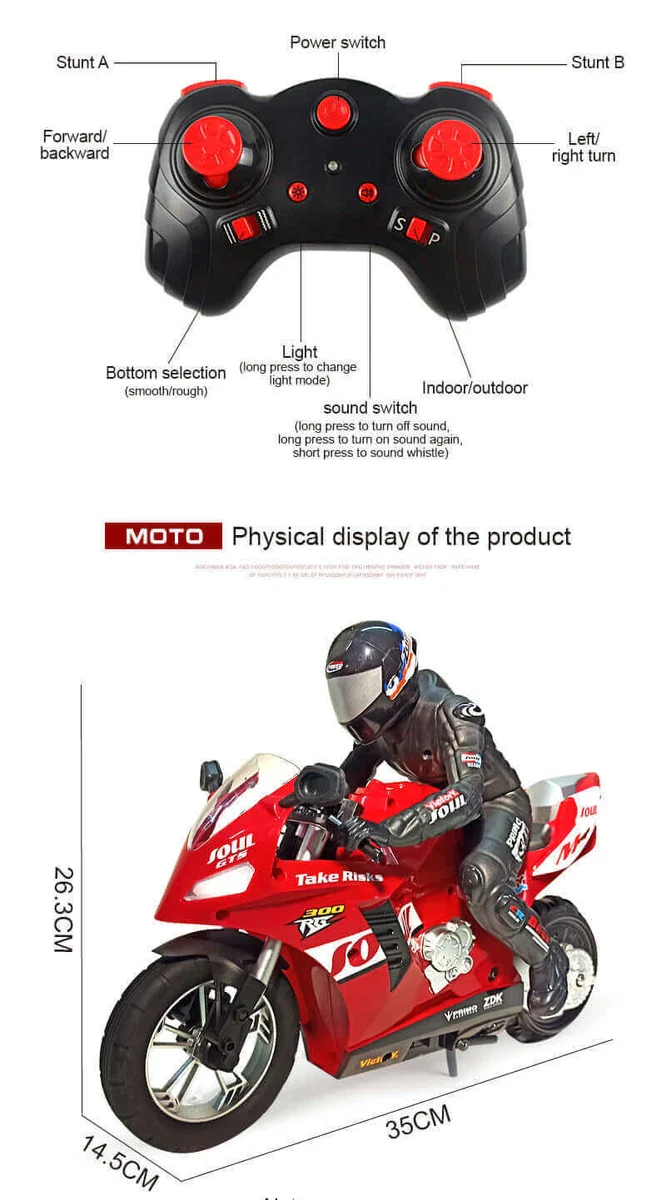 Remote Control (RC) Six-Axis Gyroscope Stunt Drift Motorcycle 1:6 Scale - Image 6