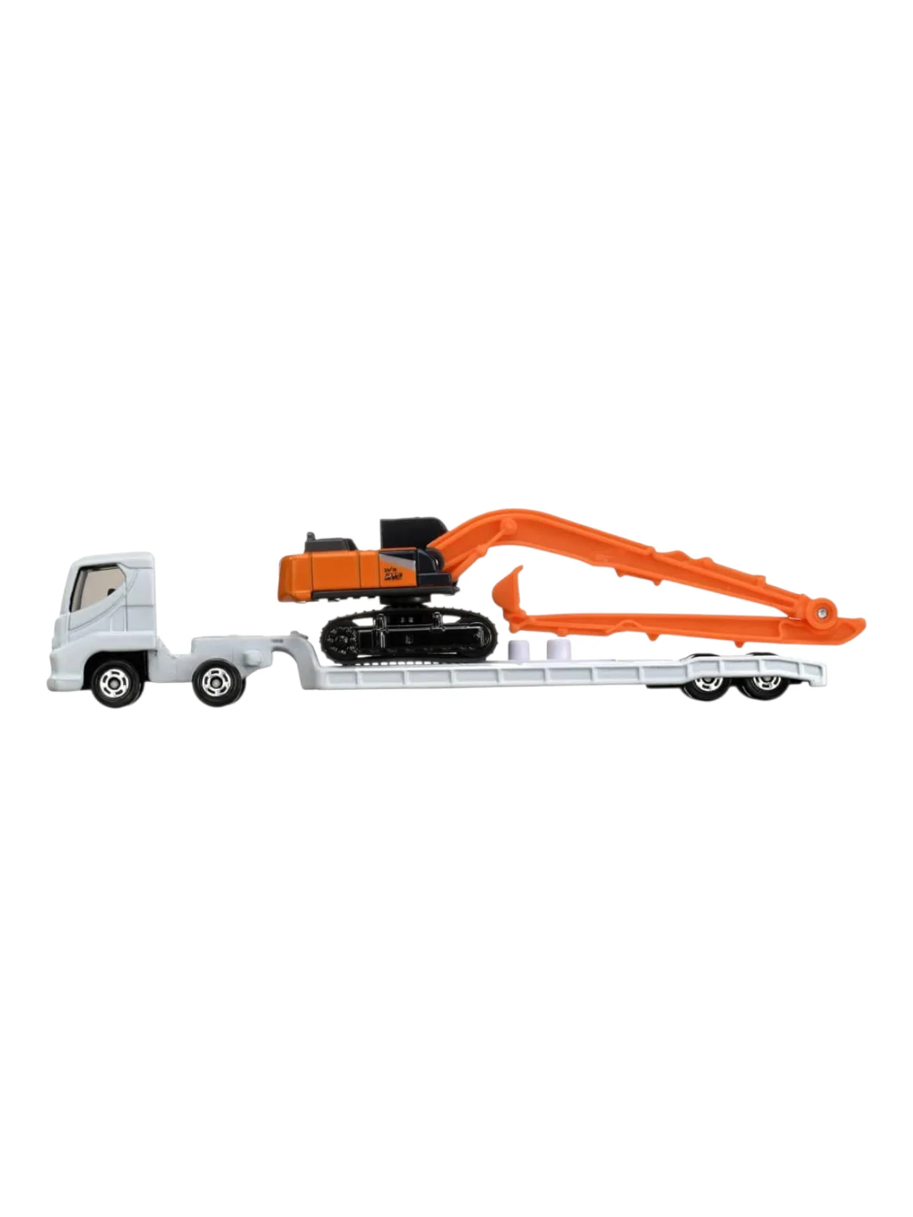 Takara Tomy Tomica Hitachi Construction Machinery Super Long Front Excavator ZX210-7 SLF and Transporter No 143 - Image 4
