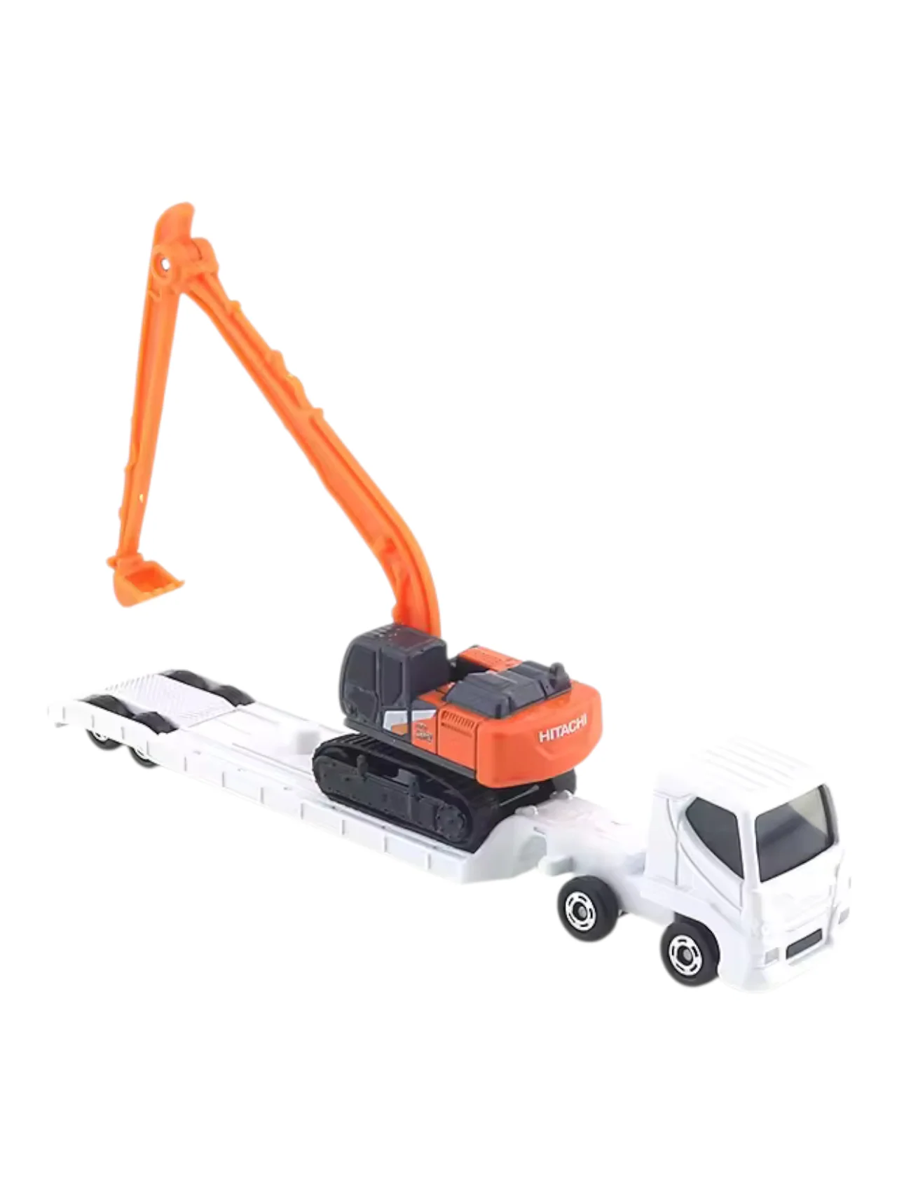 Takara Tomy Tomica Hitachi Construction Machinery Super Long Front Excavator ZX210-7 SLF and Transporter No 143 - Image 5