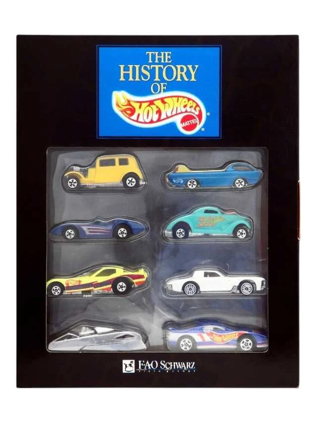 The history of hotwheels f.a.q schwarz 8 dynamic cars from 4 exciting decades 1960s,1970s,1980s,1990s ! classic Ford vicky.deors.second wind.neet streeter vetty funny.stutz blackhawk.shadow jet .93 Camaro - Image 2