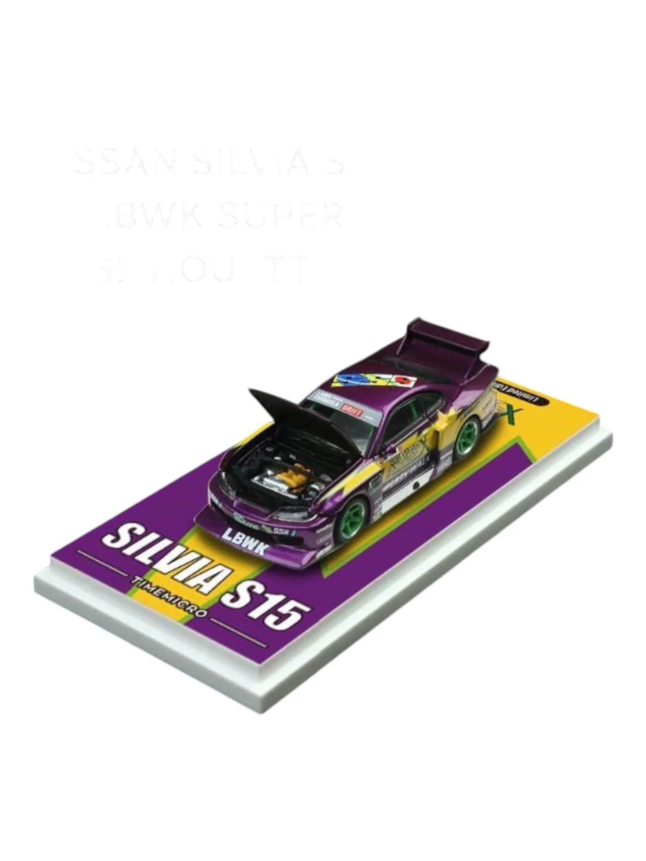 Time Micro Nissan Silvia S15 LBWK 1:64 Scale (With Acrylic Case, Openable Hood)