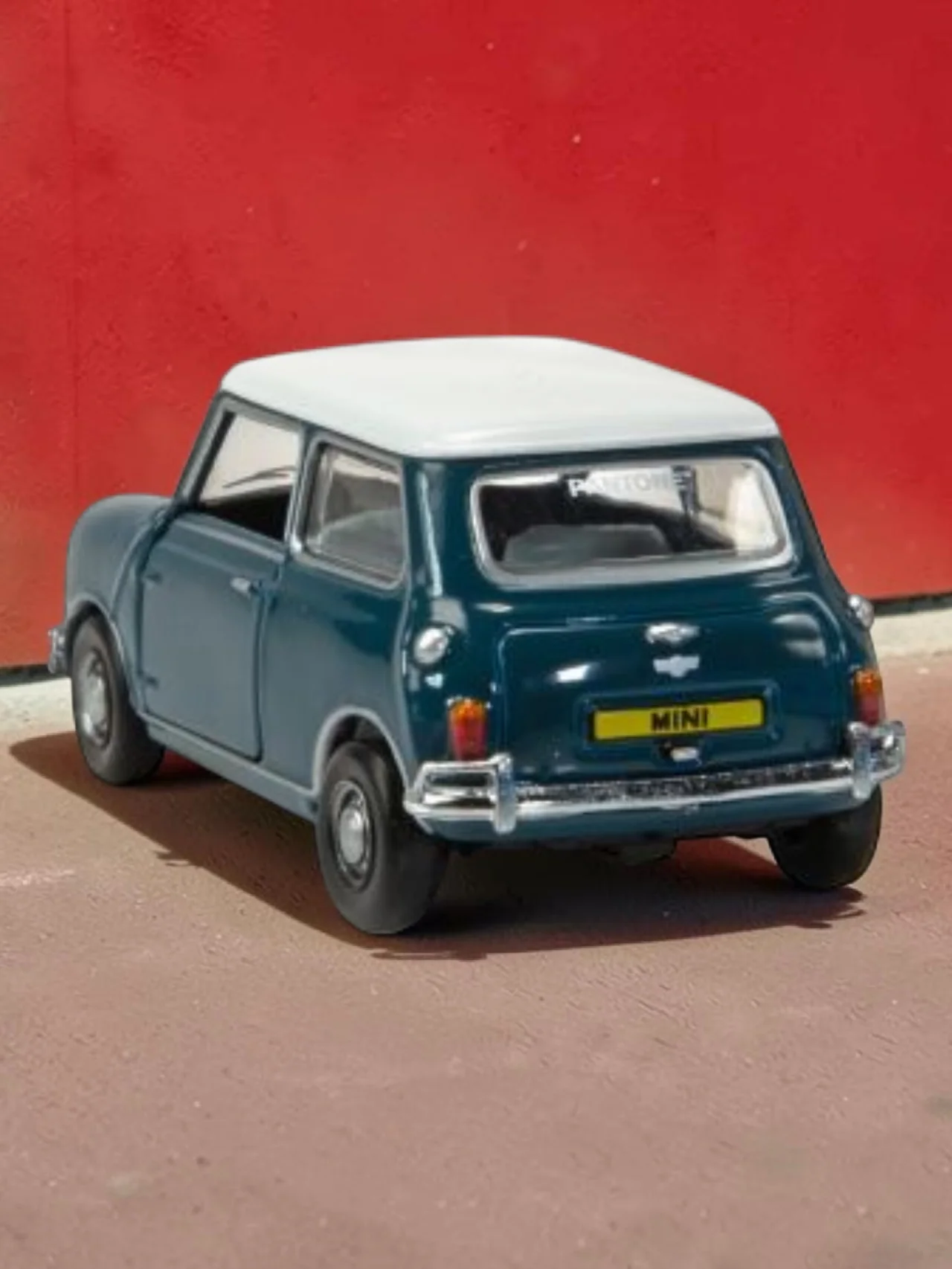 TINY PANTONE Mini Cooper Diecast Model Car – Classic Teal Blue Mini | Vintage Collectible Toy with Display Box 1:50 Scale - Image 4
