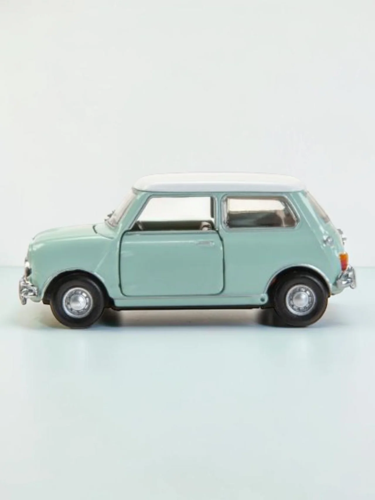 TINY PANTONE Mini Cooper Diecast Model Car – Classic Mint Green Mini | Vintage Collectible Toy with Display Box 1:50 Scale - Image 2