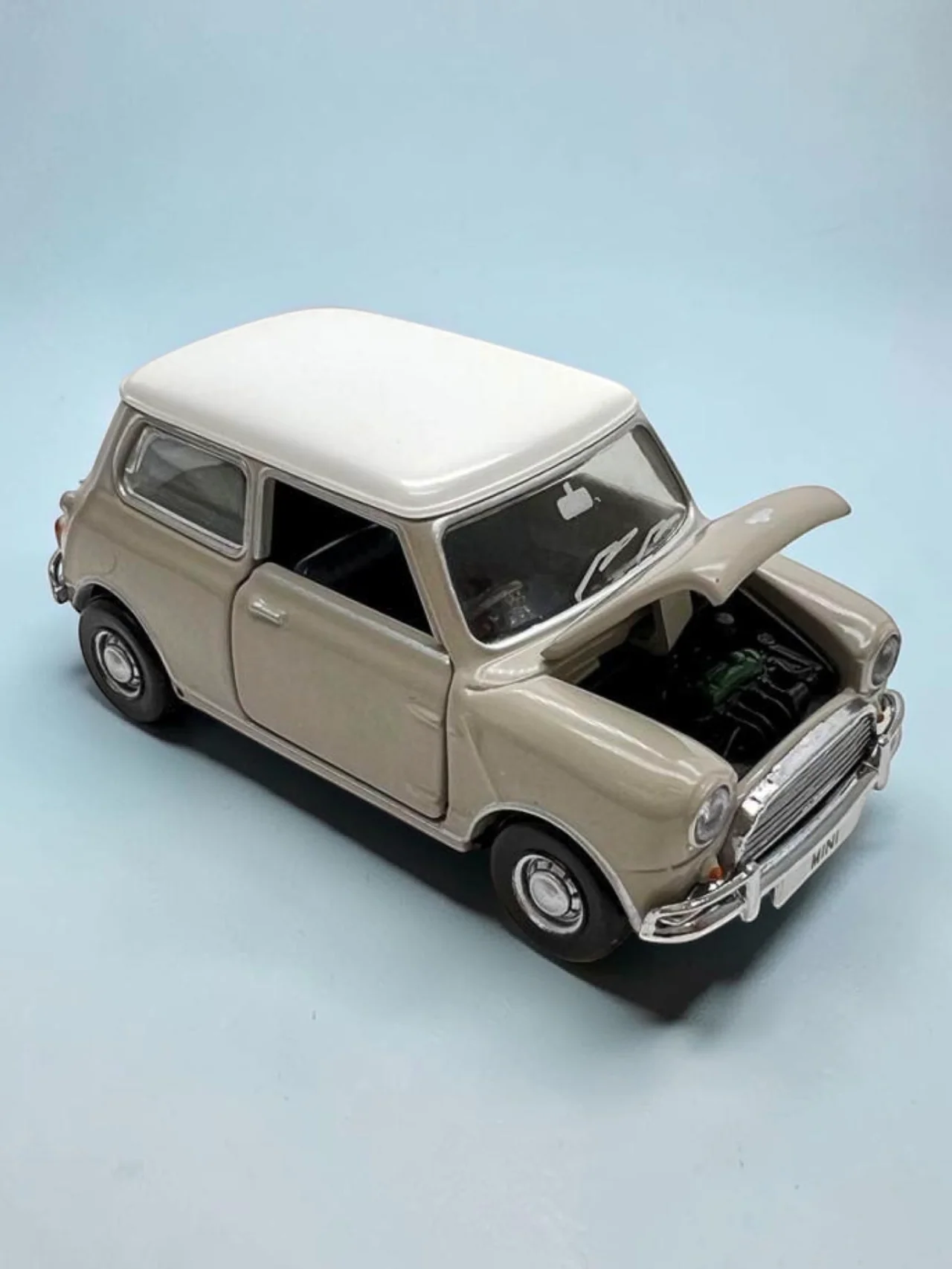 TINY PANTONE Mini Cooper Diecast Model Car – Classic Olive Green Mini | Vintage Collectible Toy with Display Box 1:50 Scale - Image 4