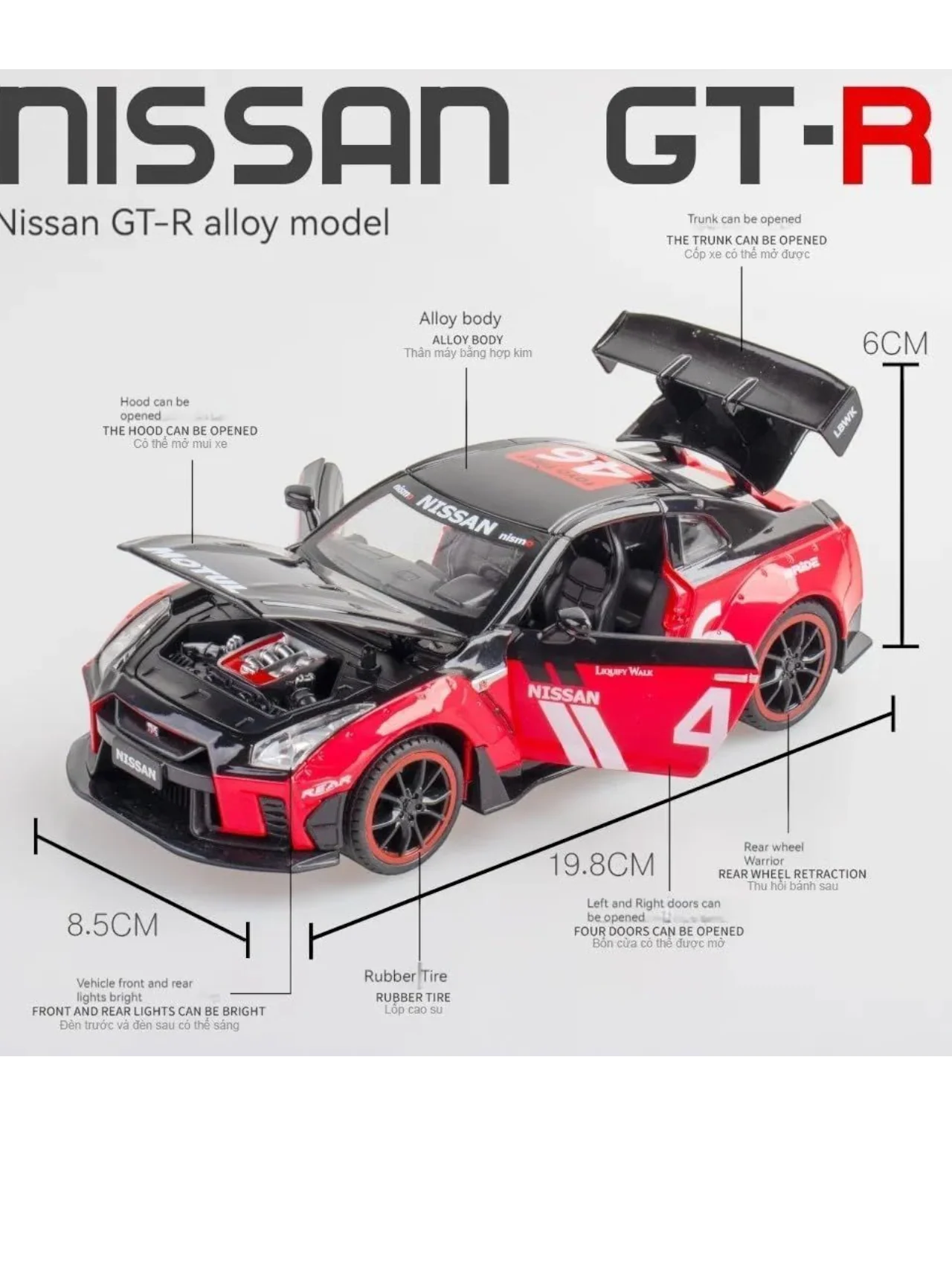 XQT Nissan GT-R R35 Alloy Car Simulation Die-Cast Model 1:22 Scale - Image 4